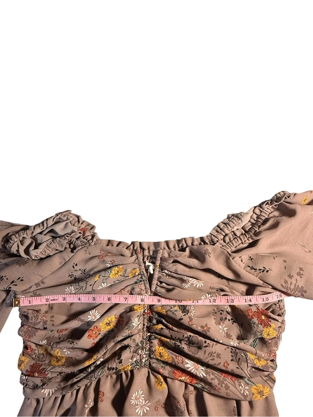 Maurices Babydoll Floral Taupe Dress Size S Milkmaid Puff Sleeve Garden Party